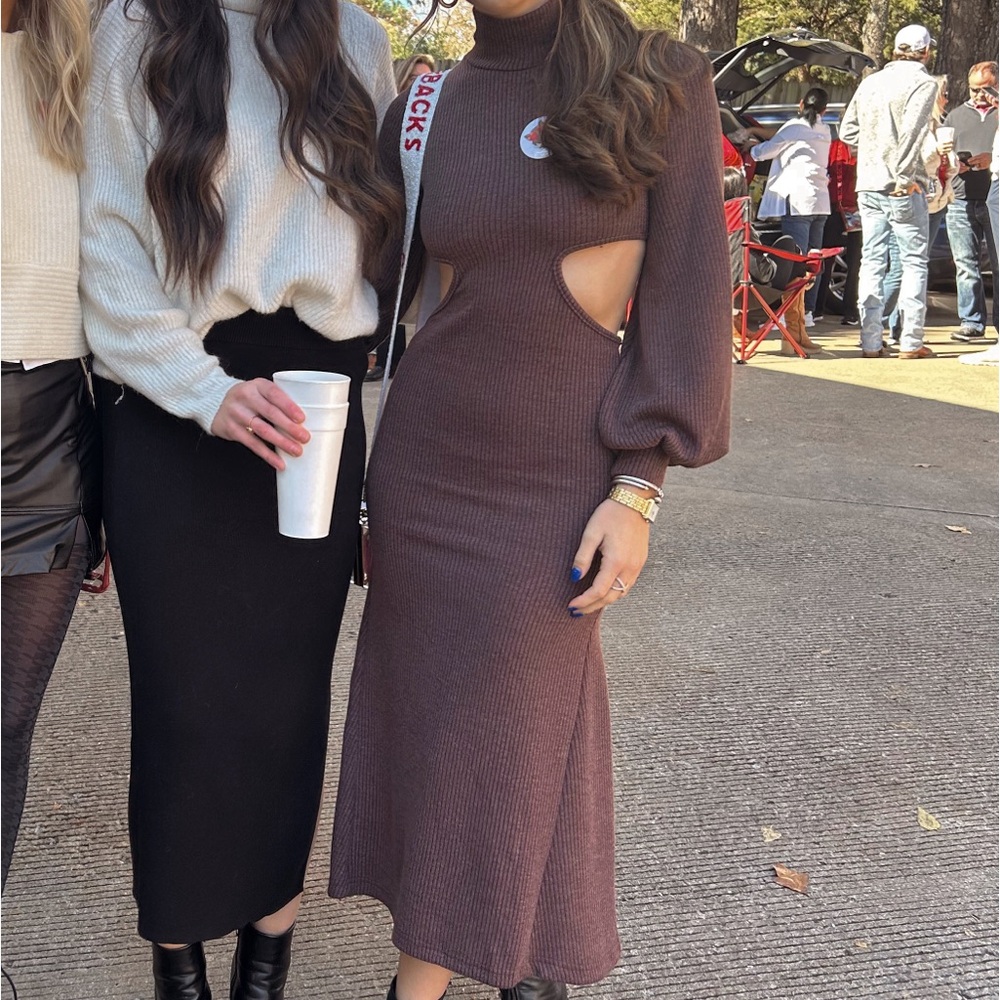 WeWoreWhat Brown Cut Out dress